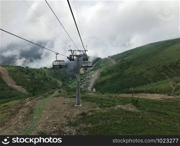 The cable car in Caucasus mountains. Sochi area, Roza Khutor, Russia
