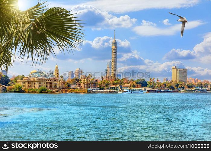 The Cairo tower, beautiful view from the Nile river, Egypt.. The Cairo tower, beautiful view from the Nile river, Egypt