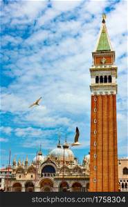 The Campanile in The Saint Mark&rsquo;s square in Venice, Italy. Landmark, venetian cityscape