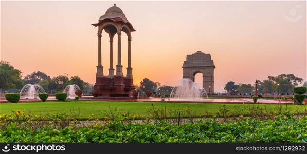 The Canopy and India Gate, sunset panorama, New Dehli.