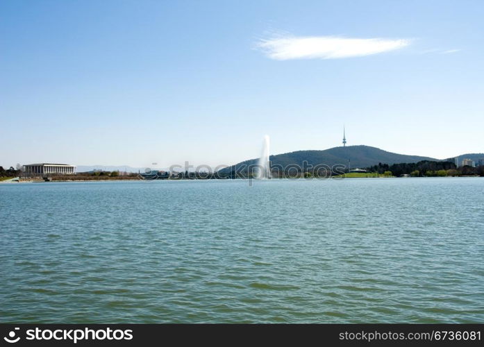 The Captain Cook Memorial Water Jet, Lake Burley Griffin, Canberra, Australia