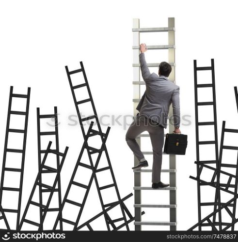 The career concept with businessman climbing ladder. Career concept with businessman climbing ladder