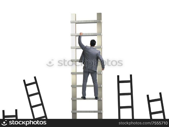 The career concept with businessman climbing ladder. Career concept with businessman climbing ladder