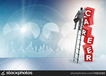 The career concept with businessman on top of blocks. Career concept with businessman on top of blocks