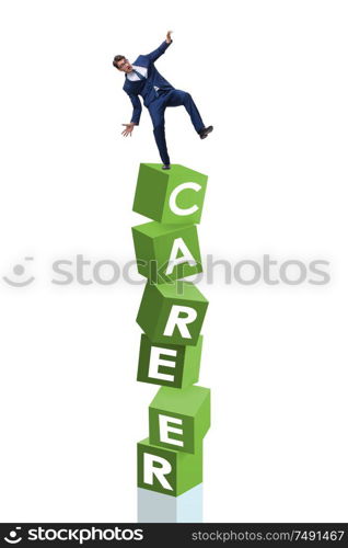 The career concept with businessman on top of blocks. Career concept with businessman on top of blocks