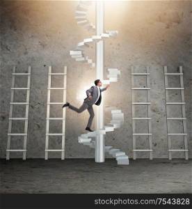 The career progression concept with ladders and staircase. Career progression concept with ladders and staircase