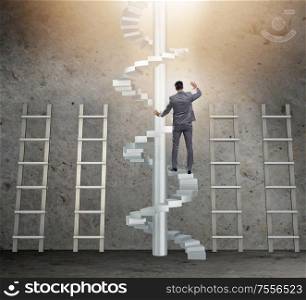The career progression concept with ladders and staircase. Career progression concept with ladders and staircase