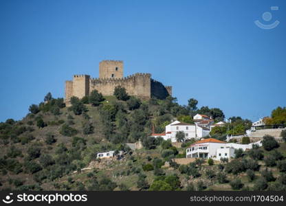 the Castelo de Belver in the Town of Belver at the Rio Tejo in Alentejo in Portugal. Portugal, Belver, October, 2021