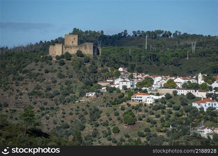 the Castelo de Belver in the Town of Belver  at the Rio Tejo in Alentejo in  Portugal.  Portugal, Belver, October, 2021
