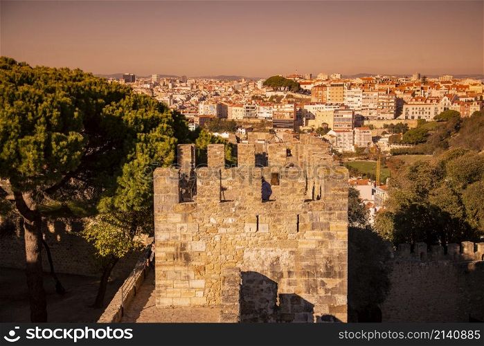 the Castelo de Sao Jorge in Alfama in the City of Lisbon in Portugal. Portugal, Lisbon, October, 2021