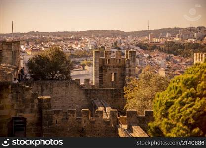 the Castelo de Sao Jorge in Alfama in the City of Lisbon in Portugal. Portugal, Lisbon, October, 2021