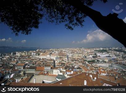 the castelo sao Gorge in the city centre of Baixa in the city centre of Lisbon in Portugal in Europe.. EUROPE PORTUGAL LISBON BAIXA CASTELO