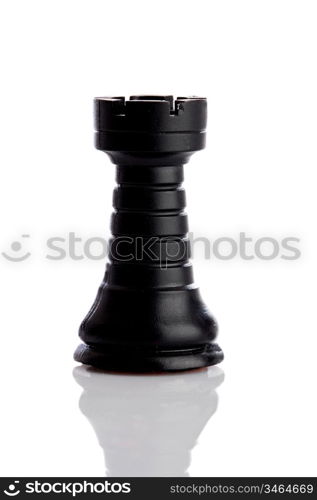 The castle. Black chess piece on white with reflection