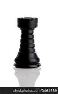 The castle. Black chess piece on white with reflection