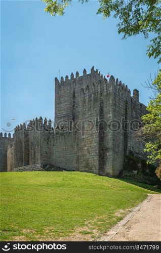 The Castle of Guimaraes in the northern region of Portugal. It was built at the end of the 13th century following French influences.
