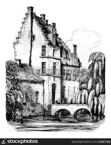 The Castle of Rubens, Steen, vintage engraved illustration. Magasin Pittoresque 1836.