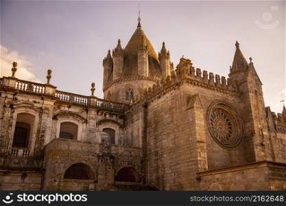 the Catedral or Se and Monastery of Evero in the old Town of the city Evora in Alentejo in Portugal. Portugal, Evora, October, 2021