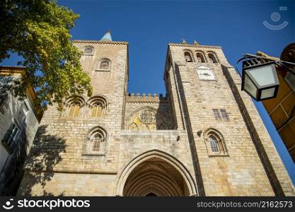the Catedral or Se of Evero in the old Town of the city Evora in Alentejo in Portugal. Portugal, Evora, October, 2021