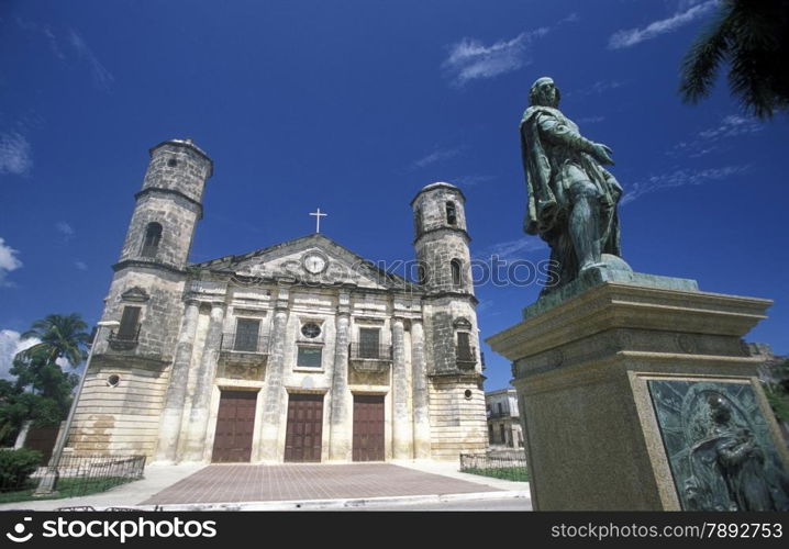 the catedral with a Columbus Monument in the old town of cardenas in the provine of Matanzas on Cuba in the caribbean sea.. AMERICA CUBA CARDENAS