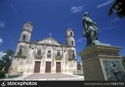 the catedral with a Columbus Monument in the old town of cardenas in the provine of Matanzas on Cuba in the caribbean sea.. AMERICA CUBA CARDENAS