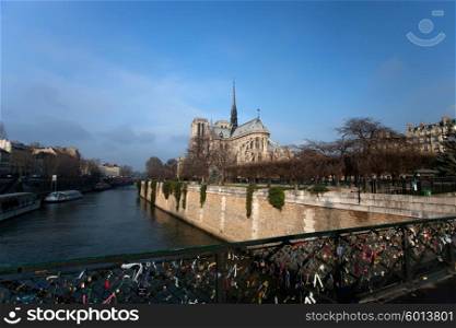 The Cathedral of Notre Dame of Paris in an Autumn morning