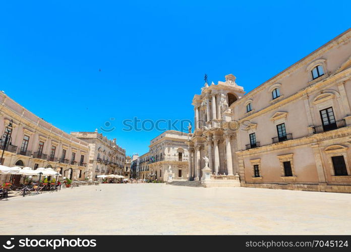 The cathedral of Siracusa (Ortigia island at city of Syracuse, Sicily, Italy). UNESCO World Heritage Site. Beautiful travel photo of Sicily.