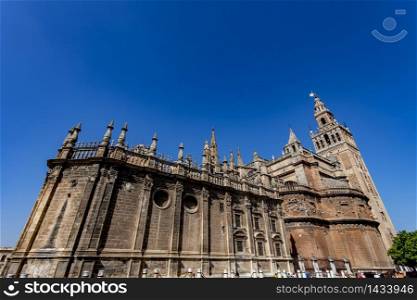 The cathedral, santa maria de la sede, and the Giralda, Sevila, Spain,. The Cathedral of Sevilla and the Giralda
