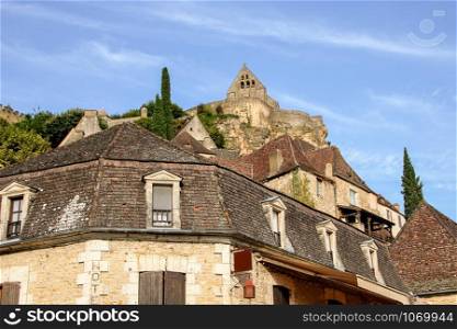 The Chateau de Beynac medieval castle looking over the town Beynac et Cazenac Dordogne Aquitaine France