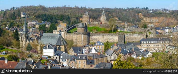The Chateau de Fougeres (France) spring panorama. Build in 12-15 century.