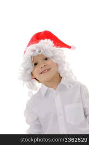 The child in a hat santa claus isolated on white background