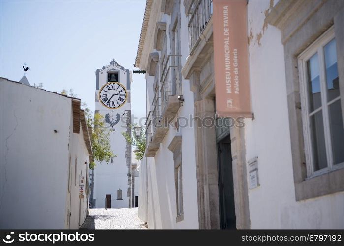the church igreja Santa Maria do Castelo in the old town of Tavira at the east Algarve in the south of Portugal in Europe.. EUROPE PORTUGAL ALGARVE TAVIRA CHURCH SANTA MARIA