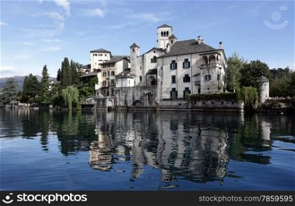 The church of Isola San Giulio in the Ortasee outside of the Fishingvillage of Orta on the Lake Orta in the Lombardia in north Italy. . EUROPE ITALY LOMBARDIA