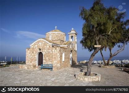 The Church of Profitis Elias located on the hill that overlooks all the resort of Protaras, Cyprus.