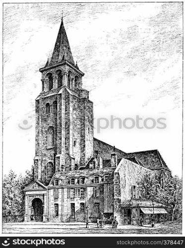 The church of Saint-Germain des Pres, vintage engraved illustration. Paris - Auguste VITU ? 1890.