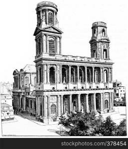 The church of Saint-Sulpice, vintage engraved illustration. Paris - Auguste VITU ? 1890.