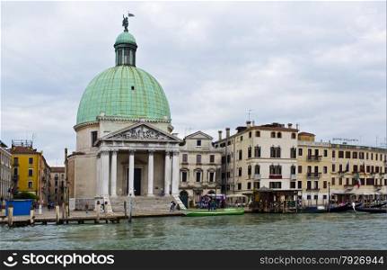 The Church of San Simeone Piccolo, an example of Neoclassical architecture, by the banks of the Grand Canal in Venice, Italy
