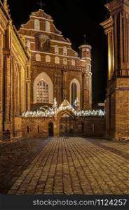 The Church of St. Francis and St. Bernard (also known as Bernardine Church) is a Roman Catholic church in the Old Town of Vilnius, Lithuania. It is located next to St. Anne&rsquo;s Church. Shot in december night.