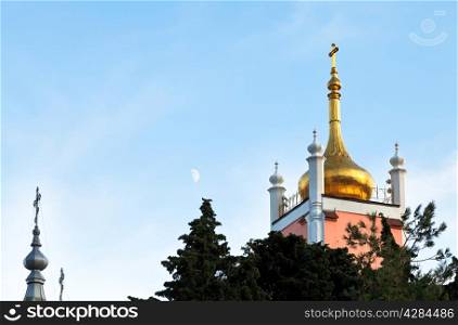 The Church of St. John Chrysostom on Polikurovsky Hill in Yalta, Crimea in evening