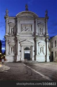 The Church of St Roch or Sao Rocco in Venice, Italy, at night.