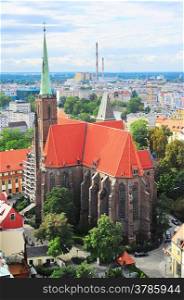 The church of the Holy Cross in Wroclaw, Poland. Aerial view