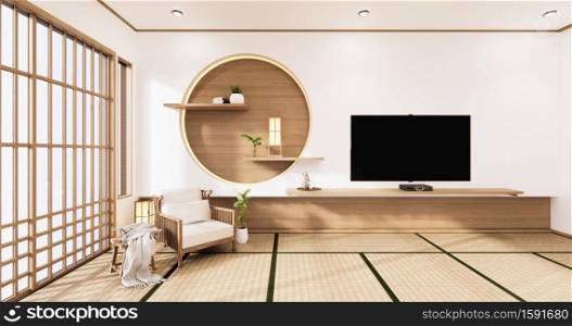 the circle wall design room Japanese - zen style,minimal designs. 3D rendering