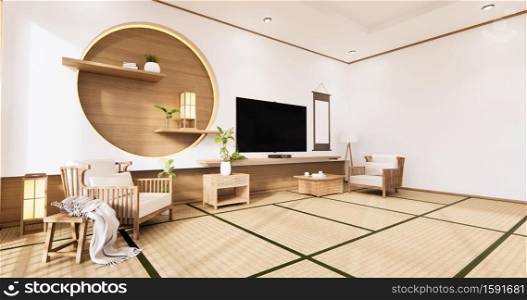 the circle wall design room Japanese - zen style,minimal designs. 3D rendering