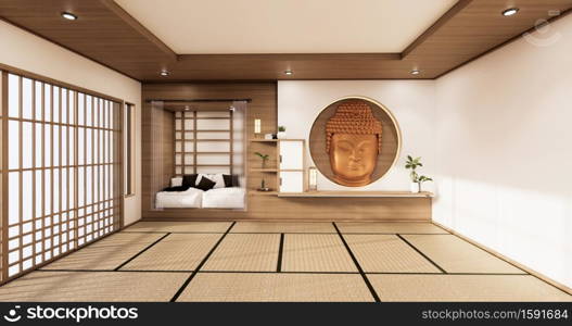 the circle wall design room Japanese - zen style,minimal designs. 3D rendering