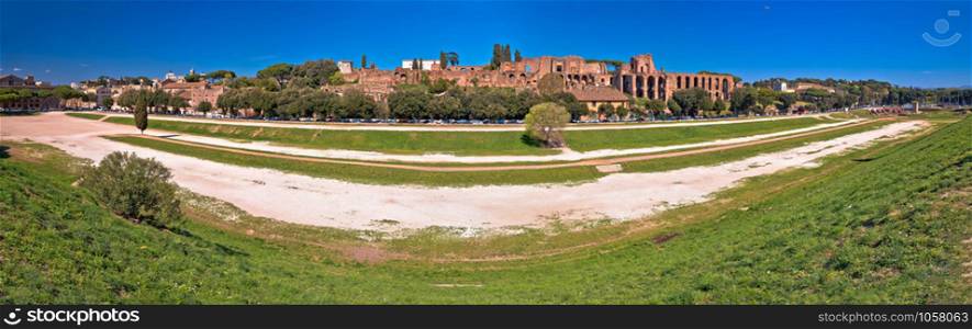 The Circus Maximus and ancient Rome landmarks panoramic view, Eternal city, Italy