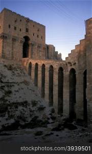 the Citadel in the old town in the city of Aleppo in Syria in the middle east. MIDDLE EAST SYRIA ALEPPO OLD TOWN CITADEL