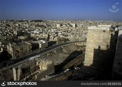 the Citadel in the old town in the city of Aleppo in Syria in the middle east. MIDDLE EAST SYRIA ALEPPO OLD TOWN CITADEL