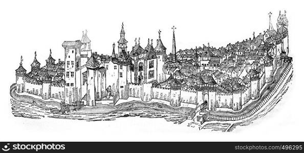 The city and the castle of Moulins, after a manuscript of the fifteenth century