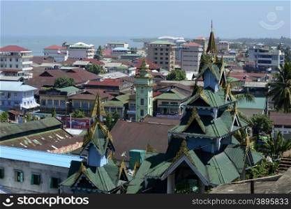 the City centre with the Clock Tower in the city of Myeik in the south in Myanmar in Southeastasia.. ASIA MYANMAR BURMA MYEIK CITY CLOCK TOWER
