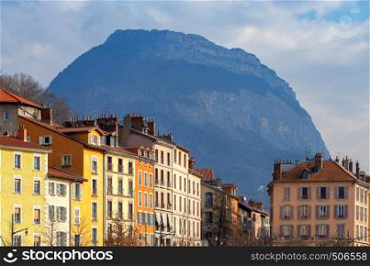 The city embankment along the river Isere. Grenoble. France.. Grenoble. The city embankment.