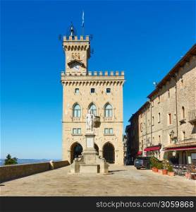 The City hall of San Marino (Palazzo Pubblico) on Piazza della Liberta square, The Republic of San Marino